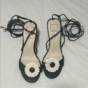 Dolce Vita Black Lace-Up Sandals with White Daisy Accent